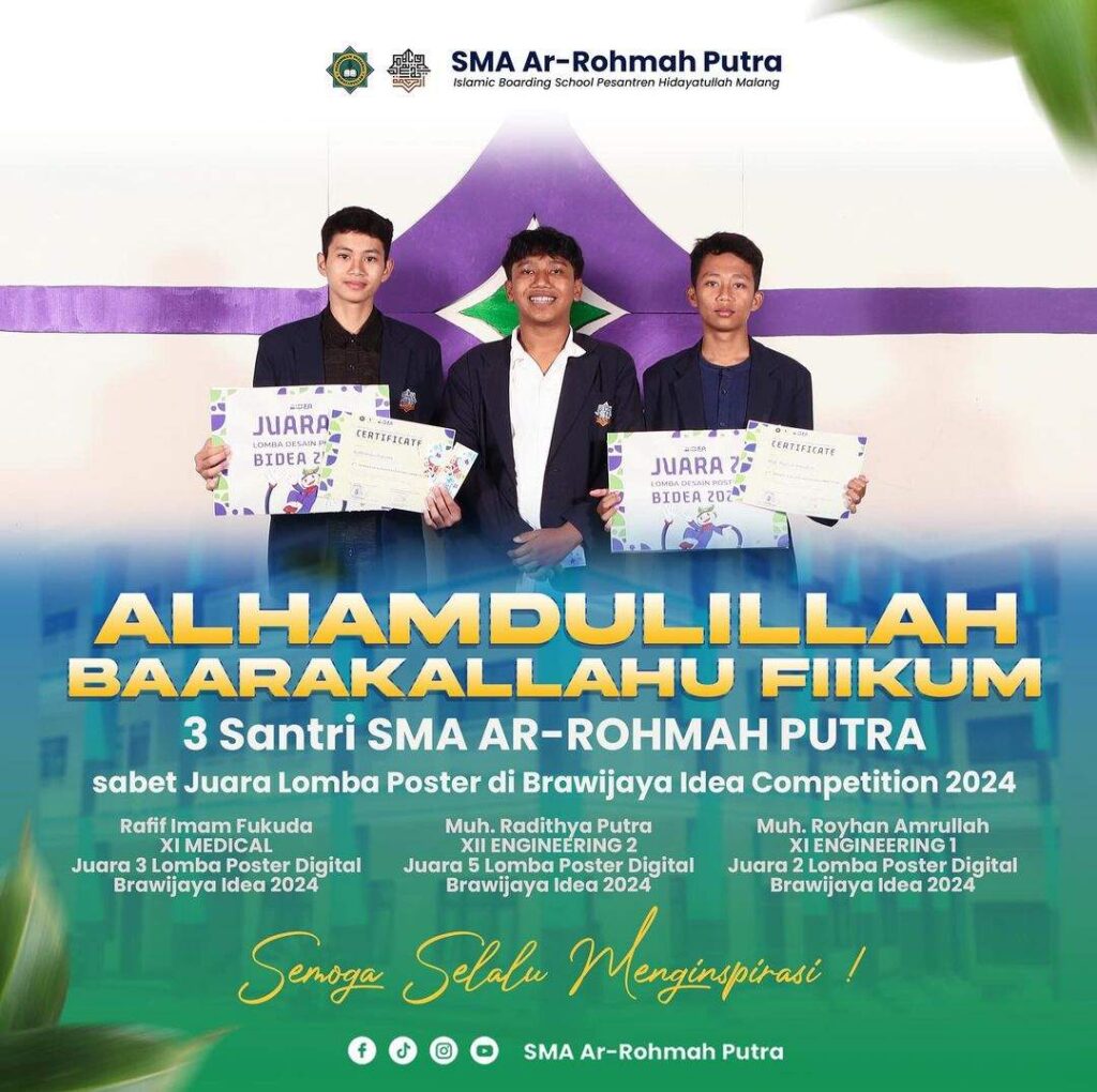 Tiga Santri SMA Ar-Rohmah Putra Raih Juara Lomba Poster Brawijaya International Design Exhibition 2024