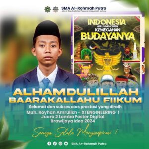 M. Royhan Amrullah, santri SMA Ar-Rohmah Putra Raih Juara Lomba Poster Brawijaya International Design Exhibition 2024.