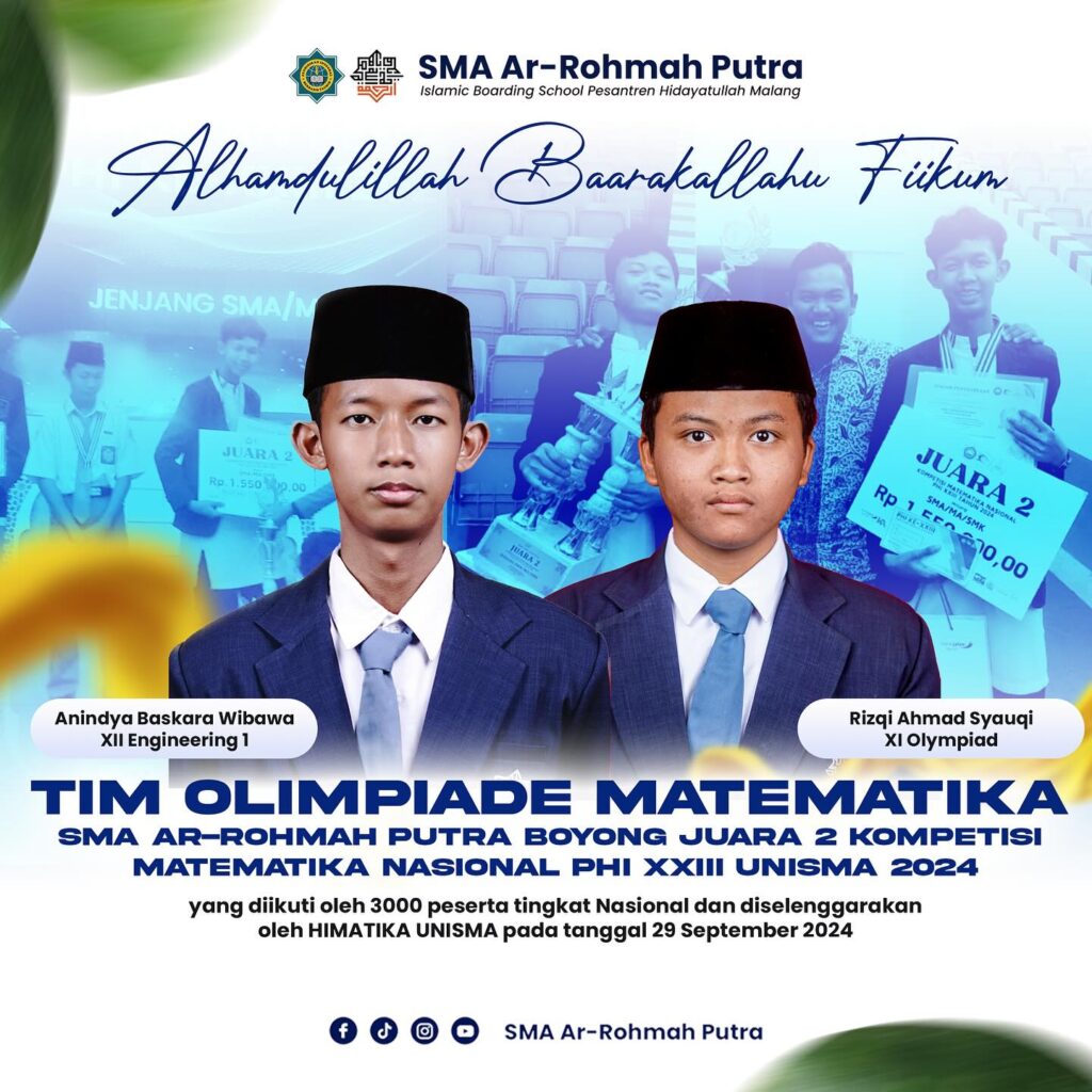 Santri SMA Ar-Rohmah Putra Raih Juara II Kompetisi Matematika Nasional