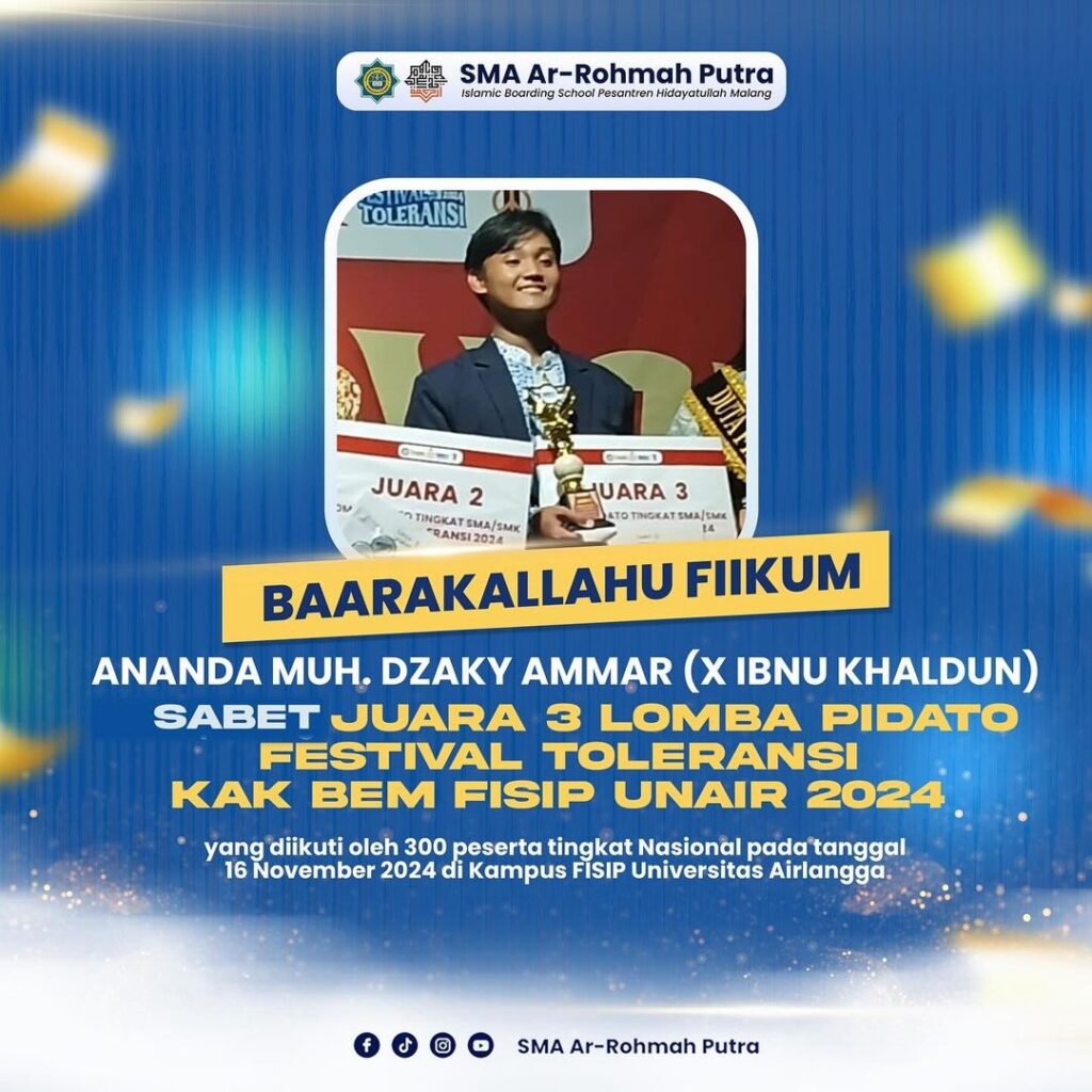 Keren! Santri SMA Ar-Rohmah Putra Raih Juara III Lomba Pidato Tingkat Jawa Timur 13 Keren! Santri SMA Ar-Rohmah Putra Raih Juara III Lomba Pidato Tingkat Jawa Timur