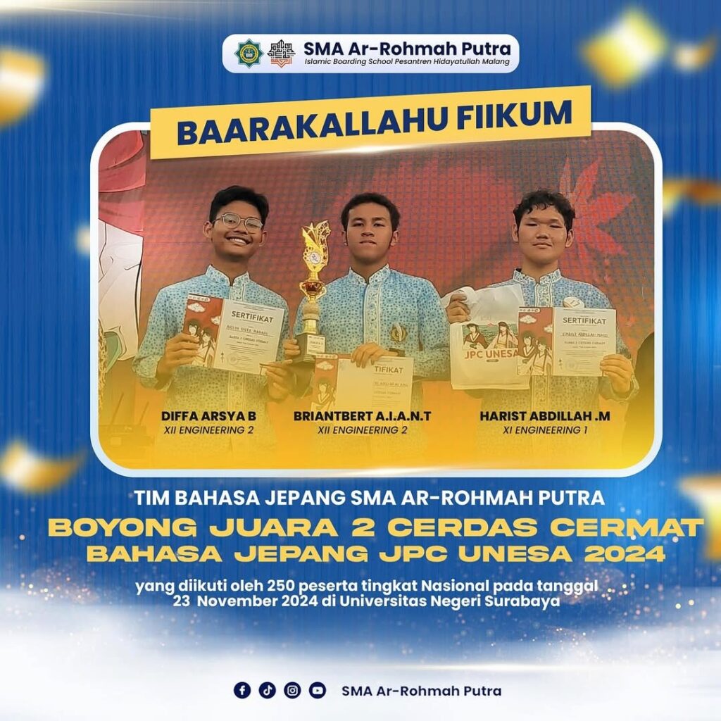 Tiga Santri SMA Ar-Rohmah Putra Juara II Lomba Cerdas Cermat Bahasa Jepang Tingkat Nasional 11 Tiga Santri SMA Ar-Rohmah Putra Juara II Lomba Cerdas Cermat Bahasa Jepang Tingkat Nasional