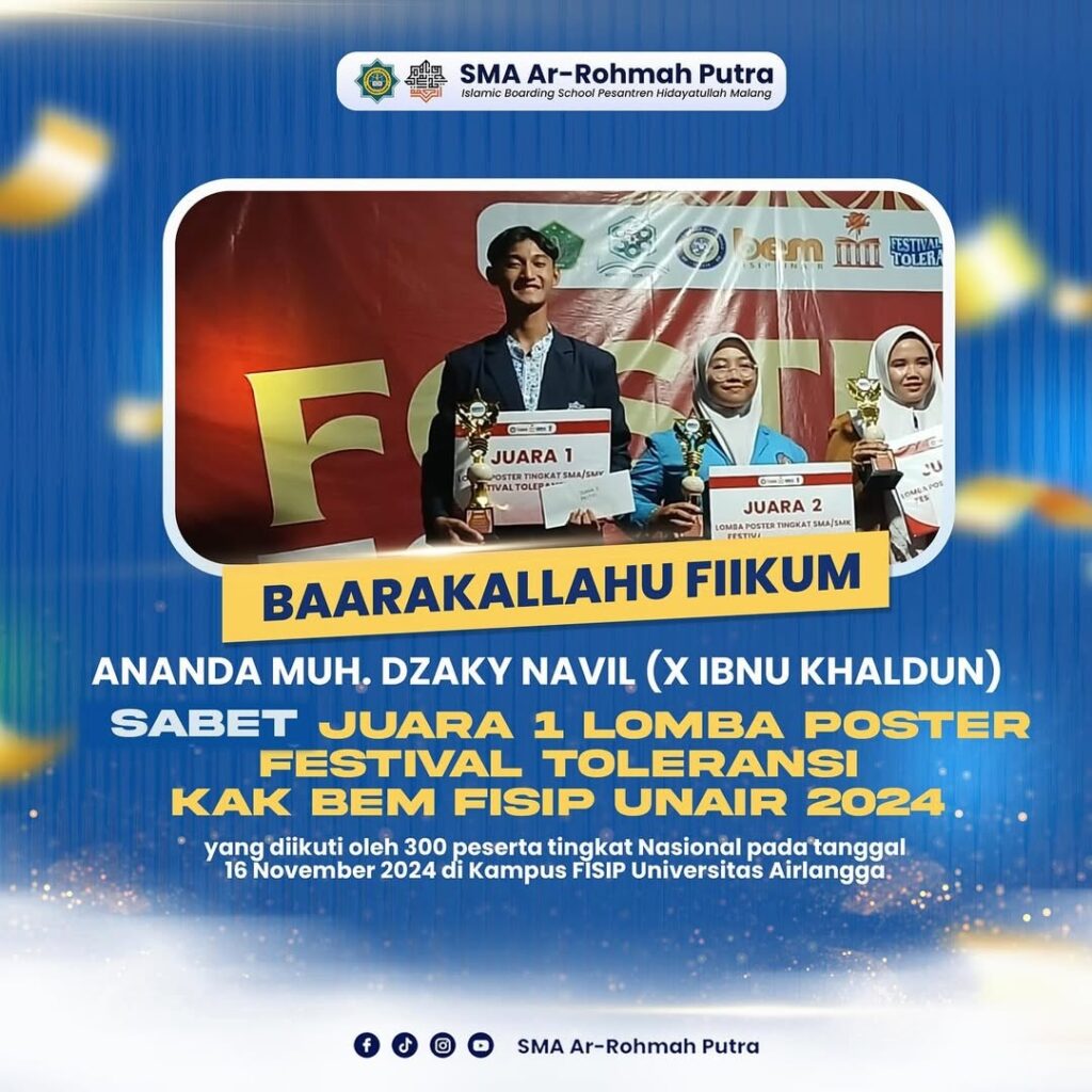 Bangga! Santri SMA Ar-Rohmah Putra Juara I Lomba Poster Se-Jawa Timur 9 Bangga! Santri SMA Ar-Rohmah Putra Juara I Lomba Poster Se-Jawa Timur.