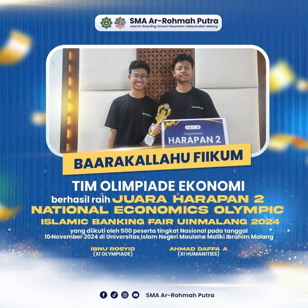Bangga! Dua Santri SMA Ar-Rohmah Putra Raih Juara Olimpiade Ekonomi Tingkat Nasional