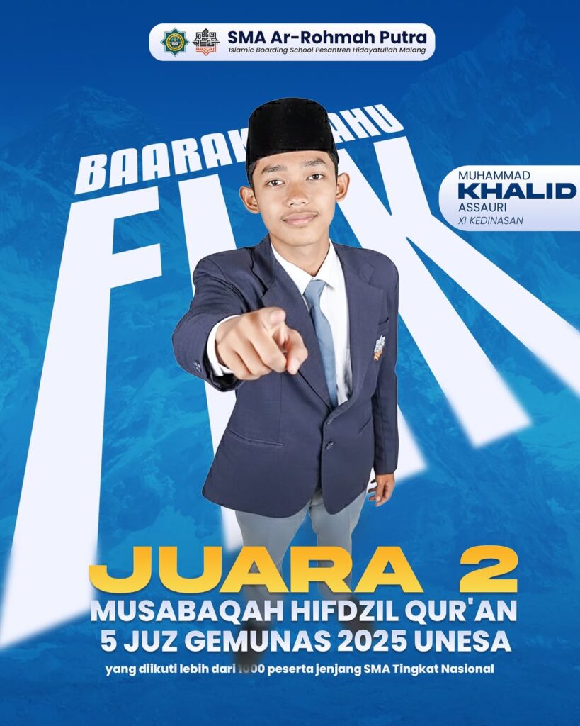 Kholid Assauri dari siswa SMA Ar Rohmah Raih Juara 2 MTQ Nasional FEB UNESA: Inspirasi Disiplin dan Manajemen Waktu 7 Alhamdulillah baarakallahu fiikum atas prestasi gemilang ananda Muhammad Khalid Assauri @khld as