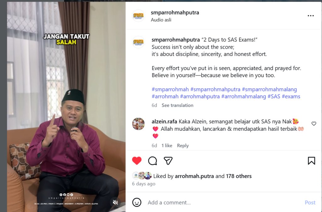 Banjir Doa dan Dukungan, Guru SMP Ar-Rohmah Sampaikan Pesan Haru untuk Siswa Hadapi Ujian 1 IG SMP